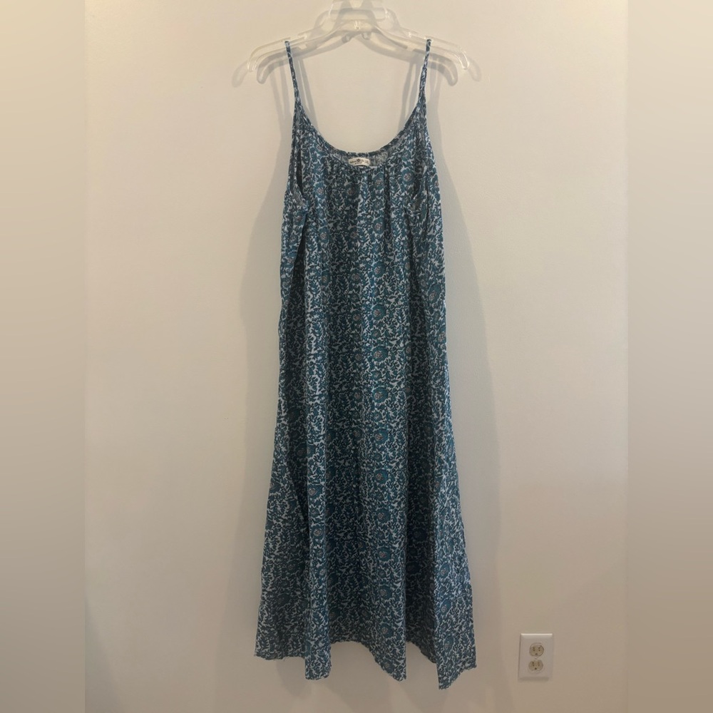 Natural Life L/XL Cotton Gauze Floral Print Midi Sundress Raw Hem